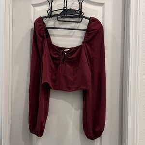 Elegant Burgundy Long Sleeve Women's Top